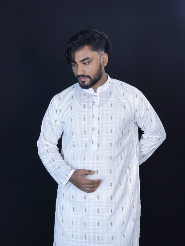 ধুতি কাপড়ের সাদা পাঞ্জাবি (কোডঃ NG-102) - Image 5