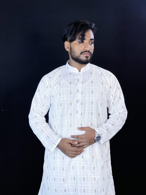ধুতি কাপড়ের সাদা পাঞ্জাবি (কোডঃ NG-102) - Image 4
