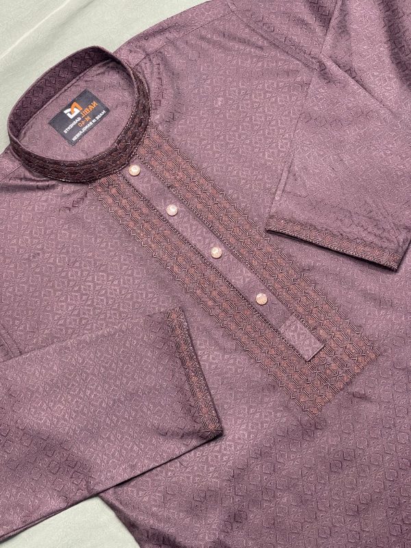 672 ইমপোর্টেড কটন জলছাপ এমব্রয়ডারি পাঞ্জাবি ( Code: 672 ) - Image 1