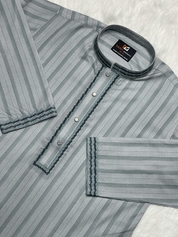 603 প্রিমিয়াম ইম্পোর্টেড কটন স্টেপ ডিজাইন পাঞ্জাবি ( Code: 603 ) - Image 1