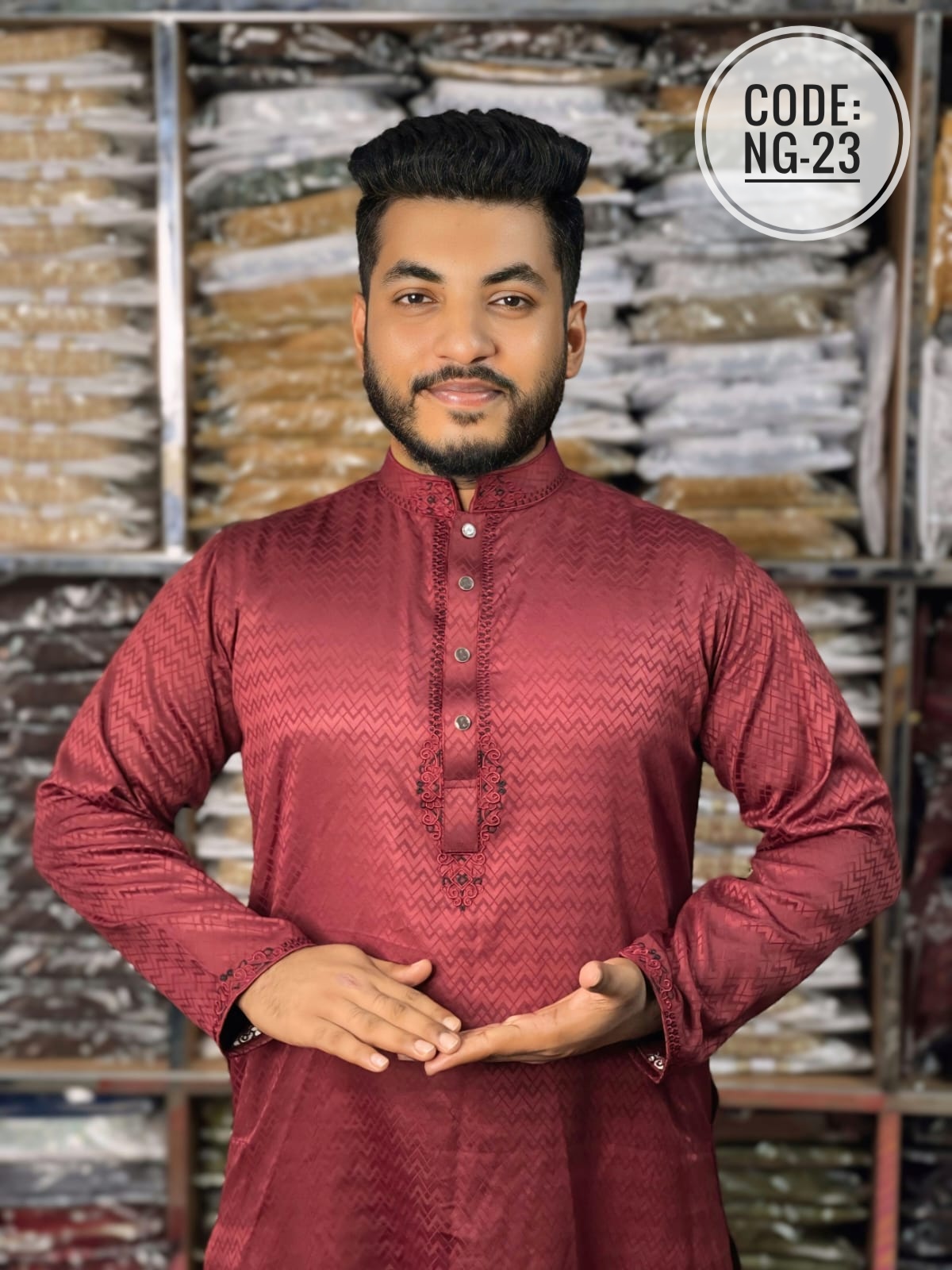 23 প্রিমিয়াম মাইক্রো কটন এমব্রয়ডারি পাঞ্জাবি ( Code: NG-23) - Image 1