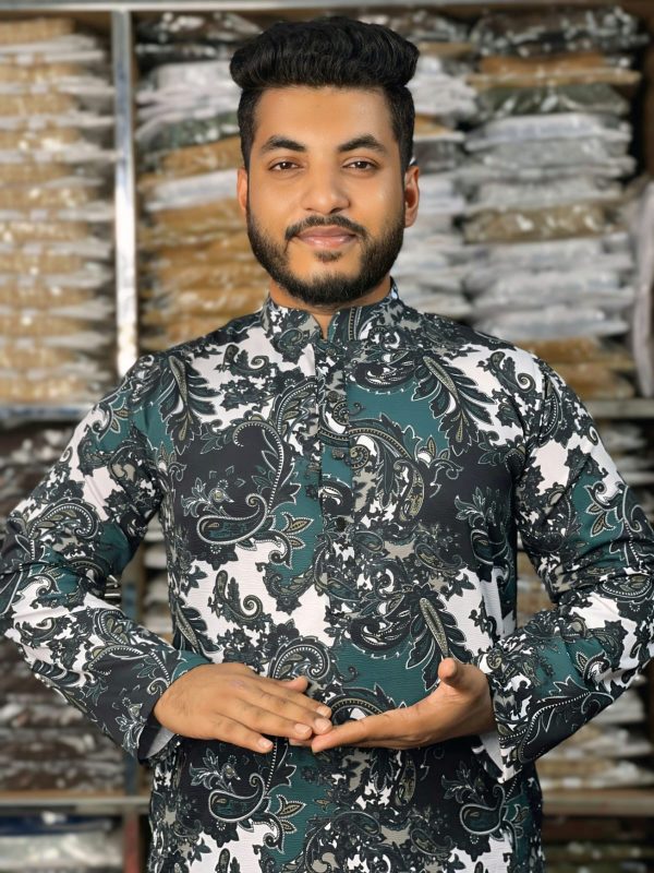 চায়না জাফরান স্টিচ ডিজিটাল প্রিন্ট পাঞ্জাবি ( Code: NG-30 ) - Image 1