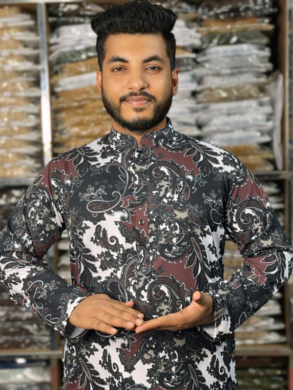 চায়না জাফরান স্টিচ ডিজিটাল প্রিন্ট পাঞ্জাবি ( Code: NG-31 ) - Image 1